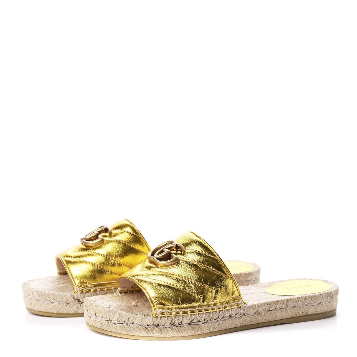Metallic Nappa Matelasse GG Marmont Espadrille Slide Sandals 37.5 Oro