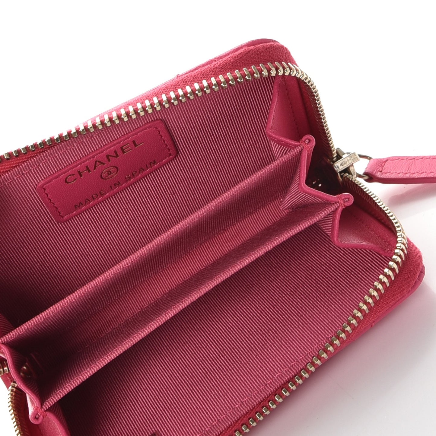 Lambskin Quilted Zip Around Coin Purse Wallet Fuchsia