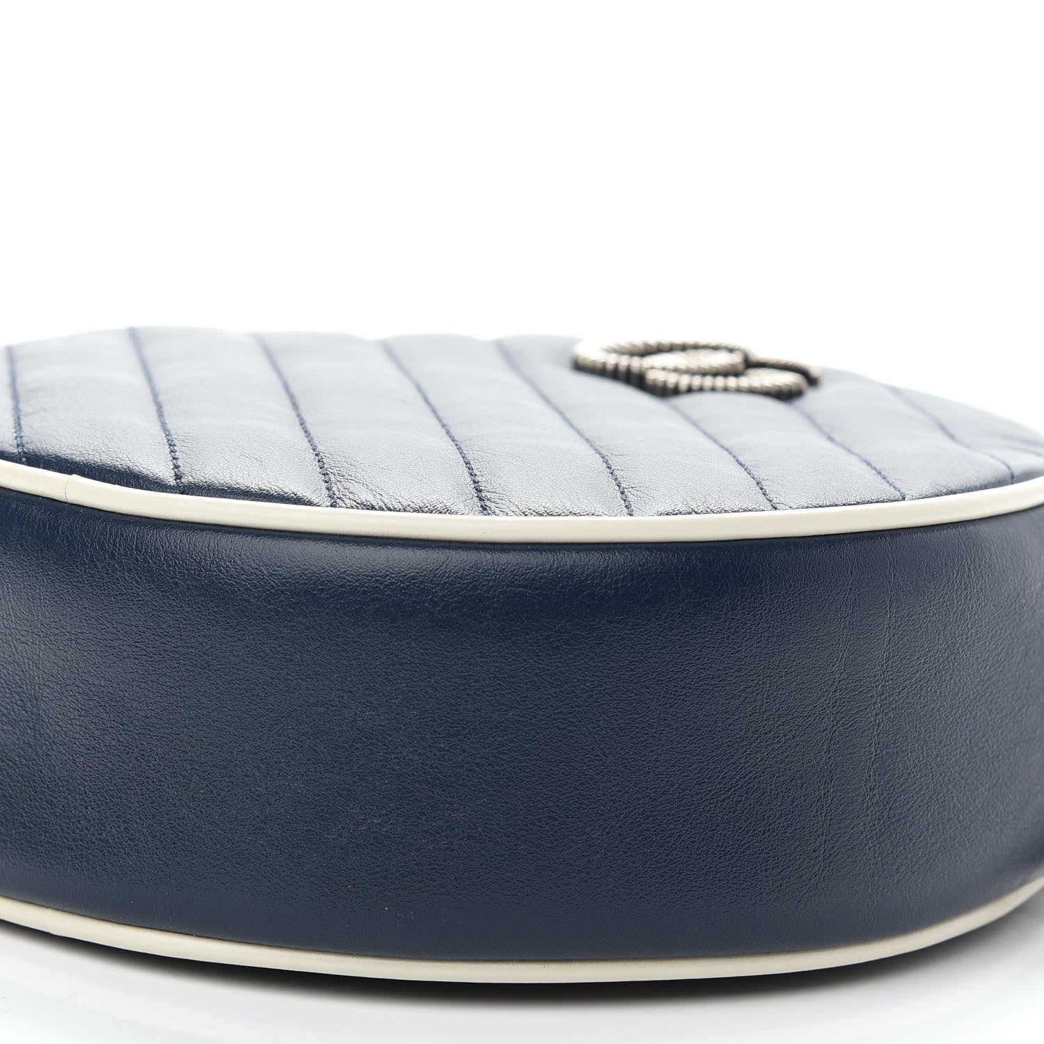 Gucci Azalea Calfskin Matelasse Diagonal Mini Torchon GG Marmont Round Shoulder Bag Blue Agata Mystic White 9 of 9
