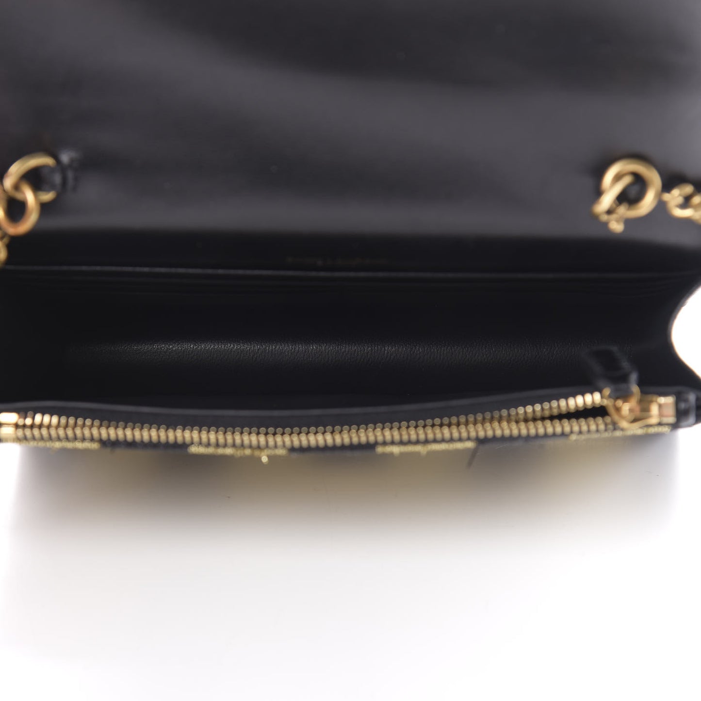 Sequin Striped Classic Monogram Kate Tassel Chain Wallet Black Gold