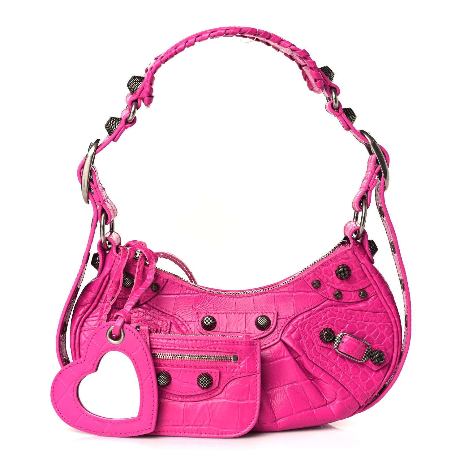 Balenciaga Extra Supple Calfskin Crocodile Embossed XS Le Cagole Shoulder Bag Lipstick Pink 1 of 8