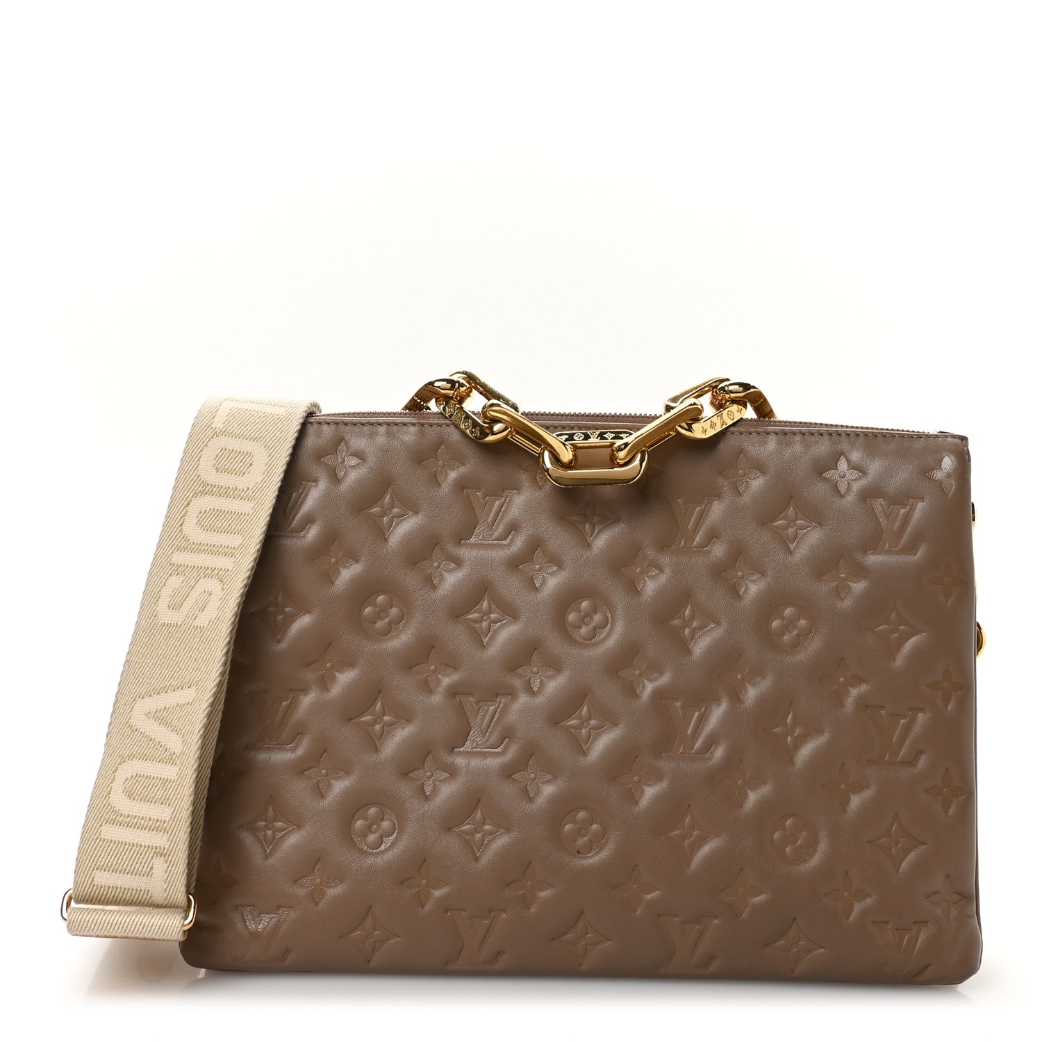 Louis Vuitton Lambskin Embossed Monogram Coussin MM Taupe 1 of 10