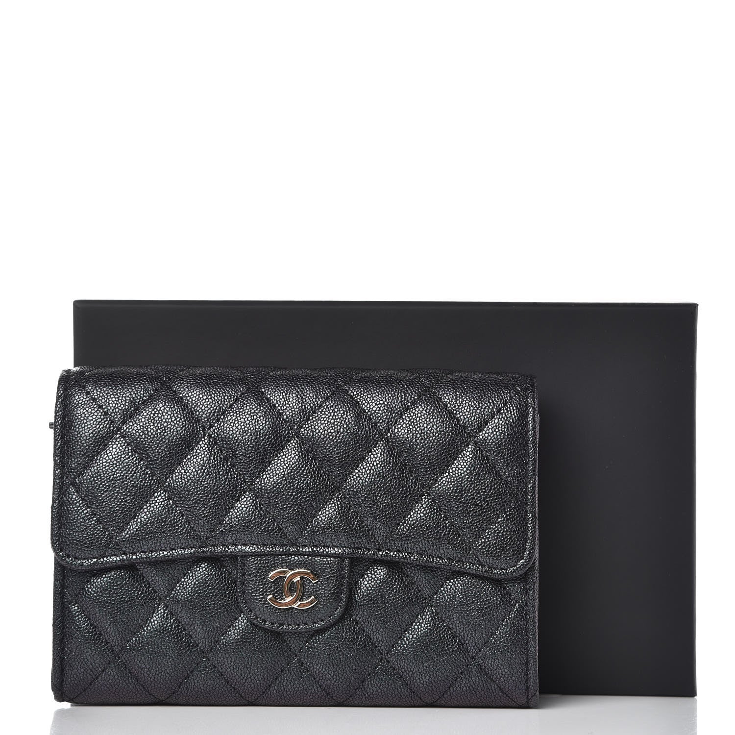 Chanel Iridescent Caviar Quilted Medium Flap Wallet Black 10 of 10