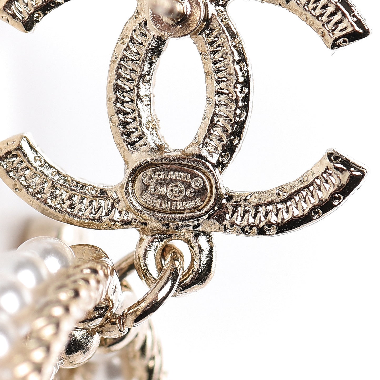 Crystal Pearl Charms CC Drop Earrings Gold