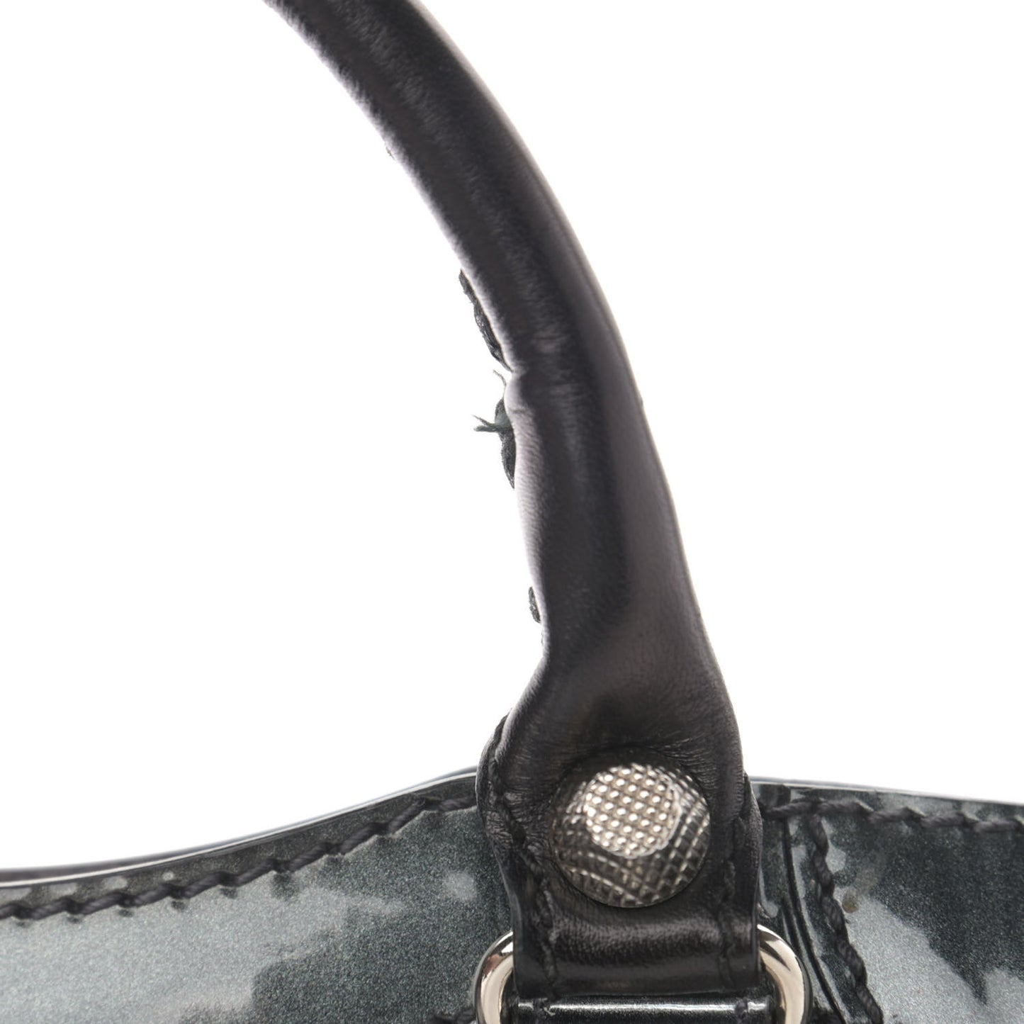 Smooth Calfskin Metallic Patent Giant 12 Silver Hardware Mini City Black Gris