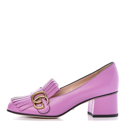 Gucci Malaga Kid GG Marmont Fringe 50mm Loafer Pumps 35.5 Candy Mousse 1 of 10