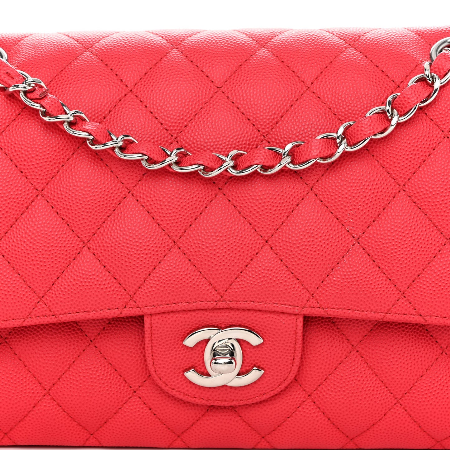 Caviar Quilted Medium Double Flap Red