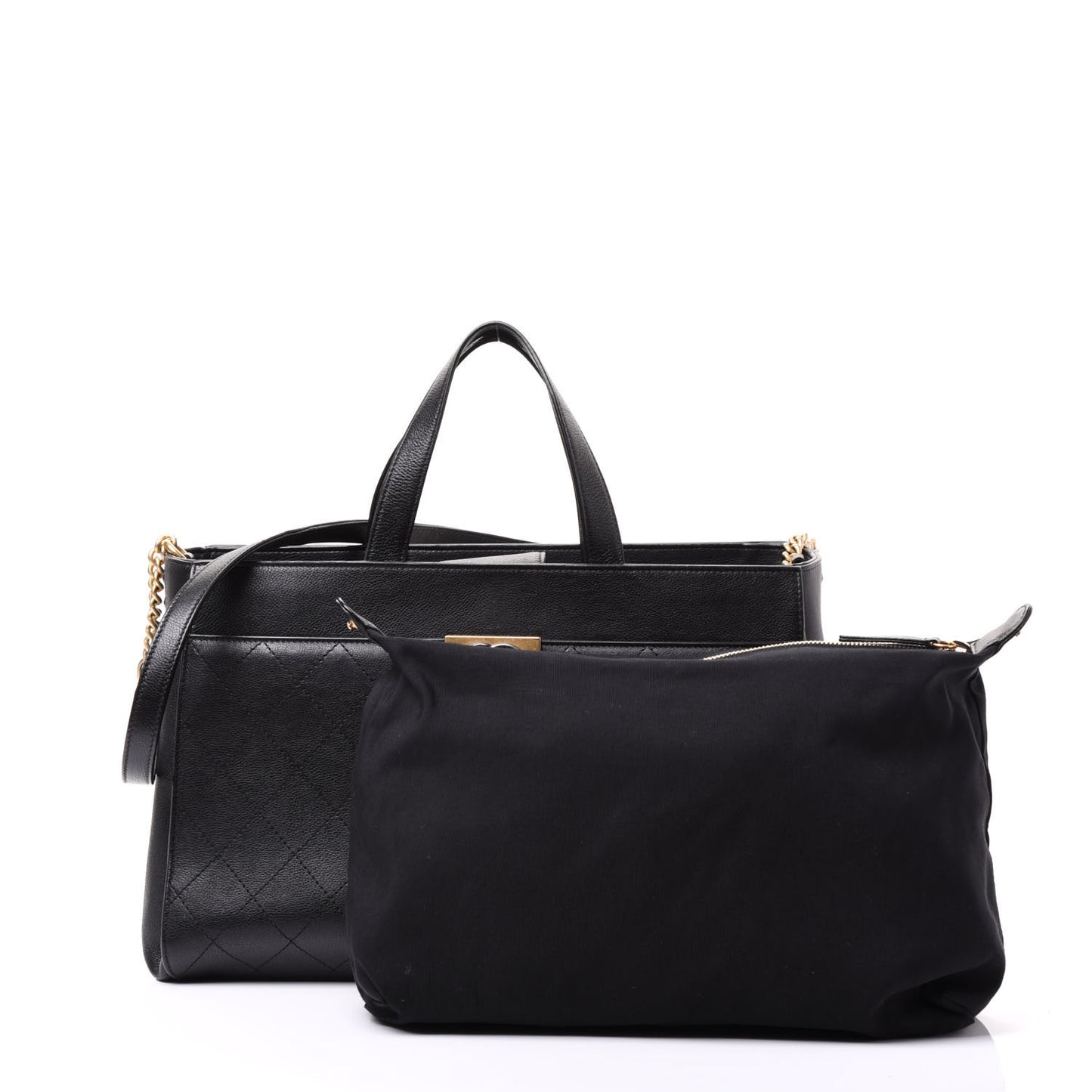 Calfskin Stitched Large Straight Lines Shopping Tote Black