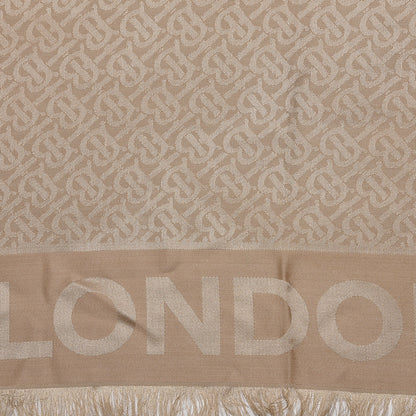 Burberry Silk Wool Monogrammed TB Print Square Scarf Honey 3 of 6