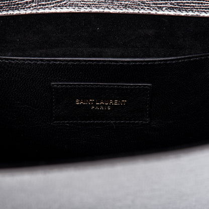 Saint Laurent Textured Metallic Calfskin Classic Monogram Cassandre Clutch Silver 8 of 15