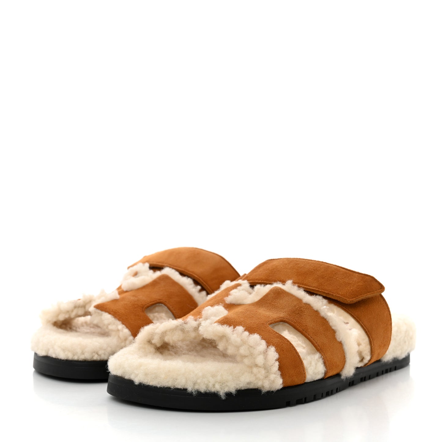 Suede Goatskin Woolskin Womens Chypre Sandals 37.5 Brun Fume Ecru