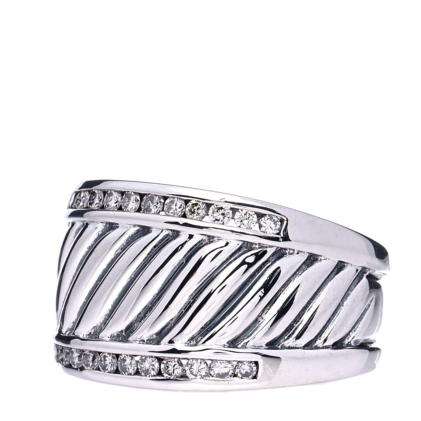 Sterling Silver Diamond Cable Cigar Band Ring 56 7.5