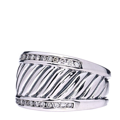 David Yurman Sterling Silver Diamond Cable Cigar Band Ring 56 7.5 4 of 6