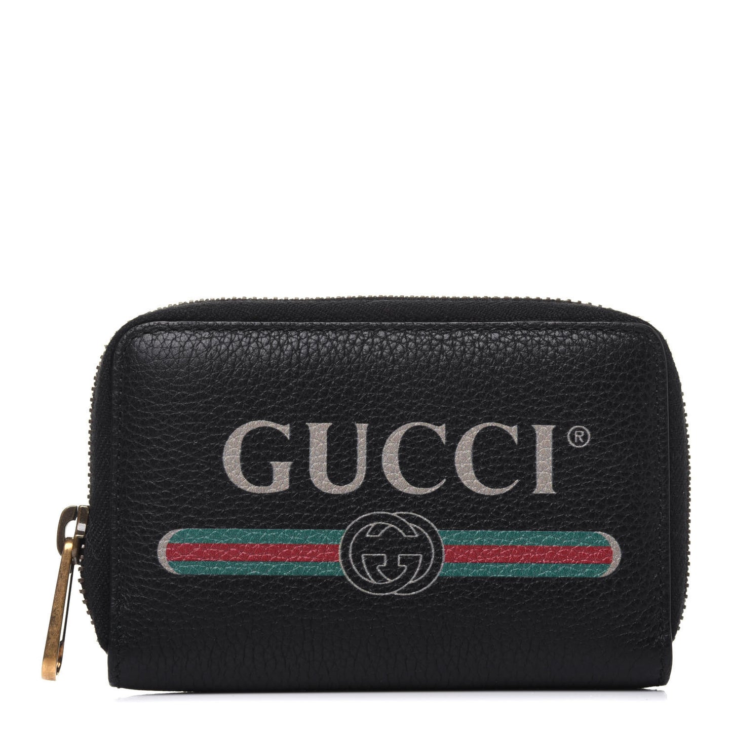 Calfskin Logo Zip Around Card Case Black