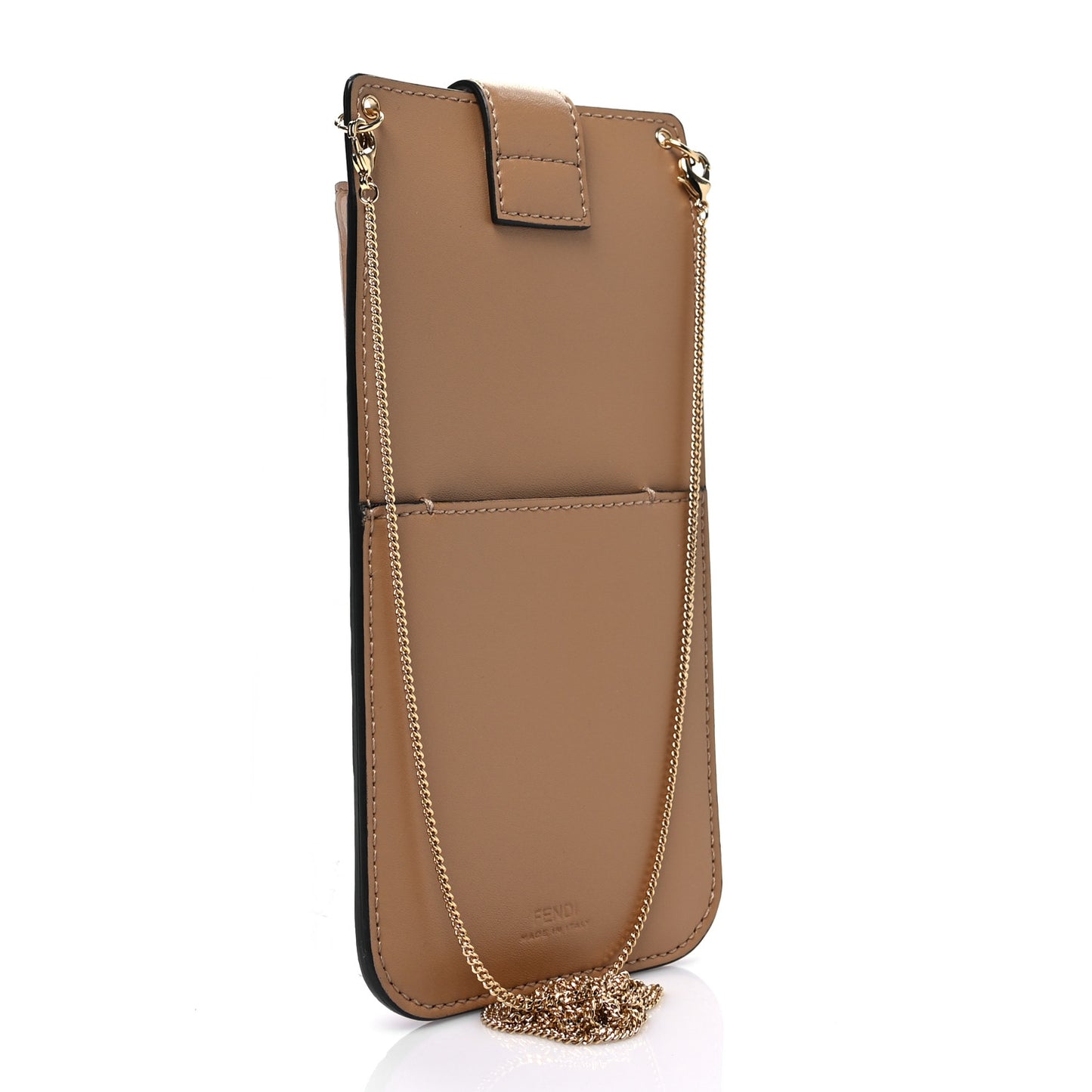 Vitello Termosport F is Fendi FF 1974 Embossed Phone Pouch Miele Scuro