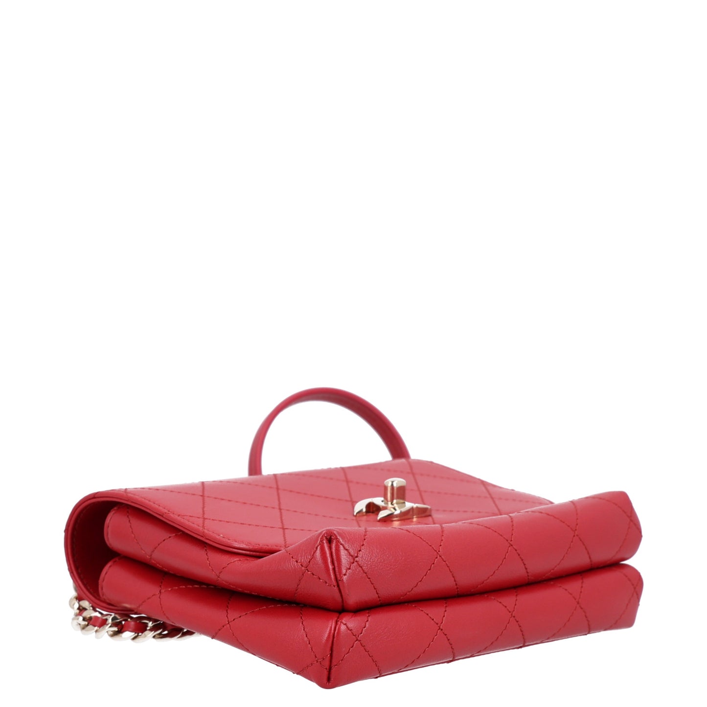 Calfskin Quilted Small Double Pocket Top Handle Flap Red