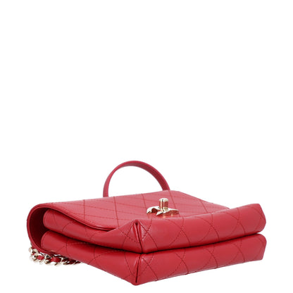 Chanel Calfskin Quilted Small Double Pocket Top Handle Flap Red 4 of 11