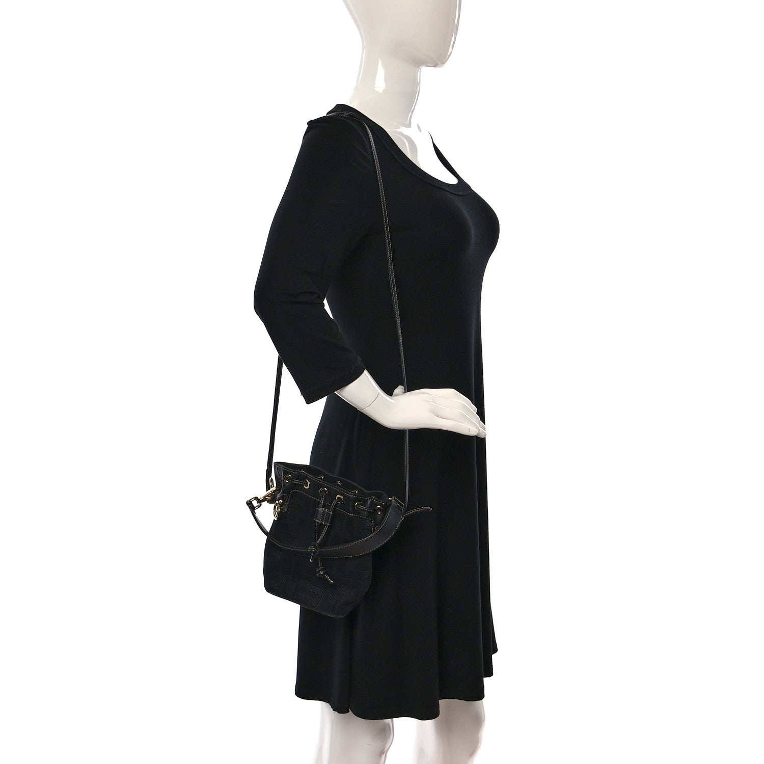 Fendi Canvas Vitello King F is Fendi FF Embroidered Mini Mon Tresor Bucket Bag Black 2 of 12