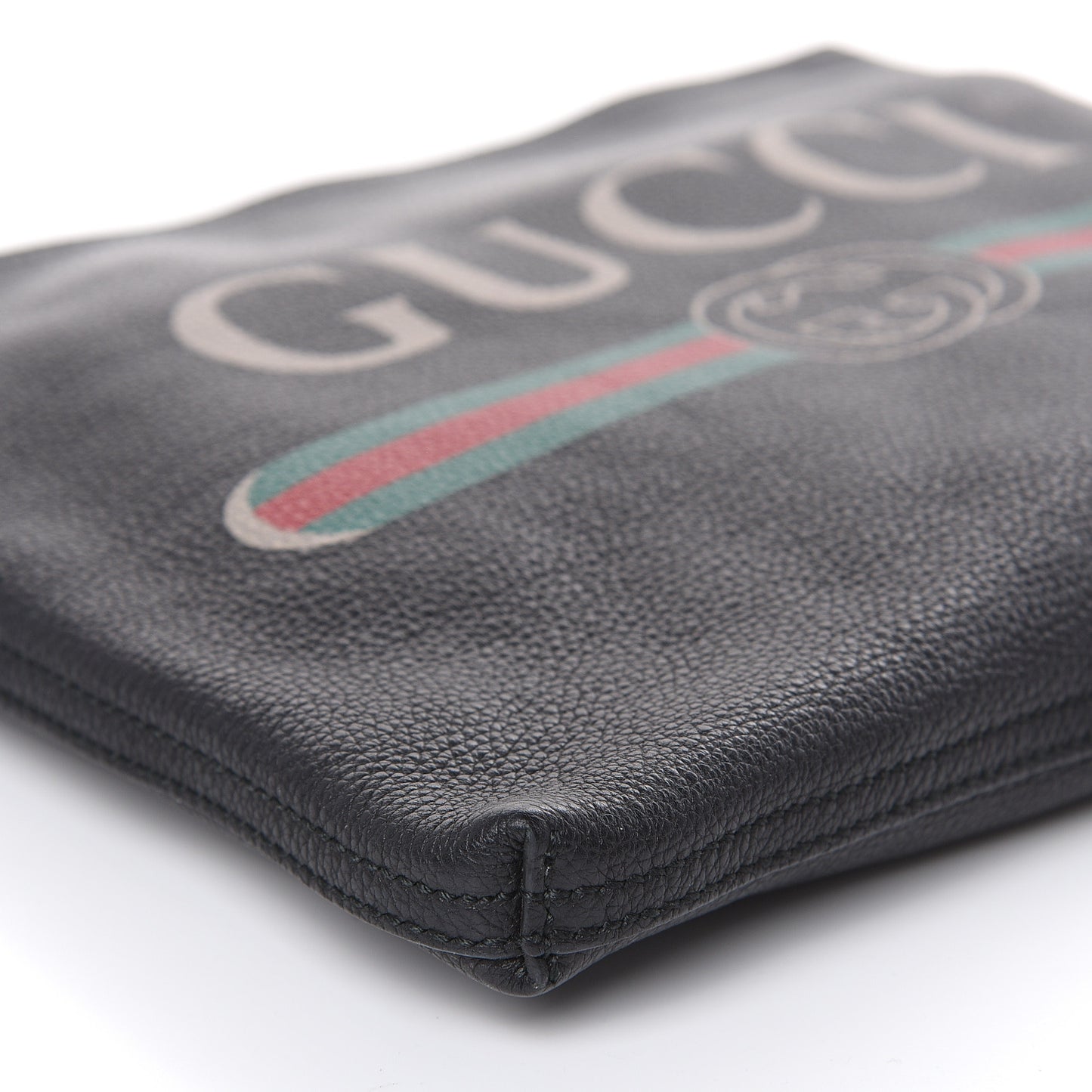 Pebbled Calfskin Medium Logo Portfolio Clutch Black