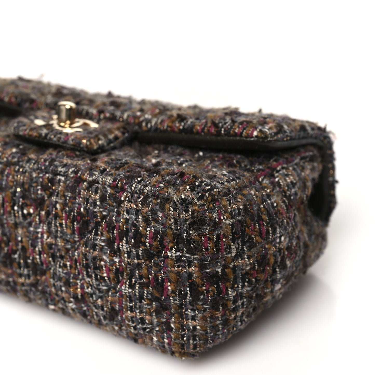 Tweed Quilted Mini Rectangular Flap Brown
