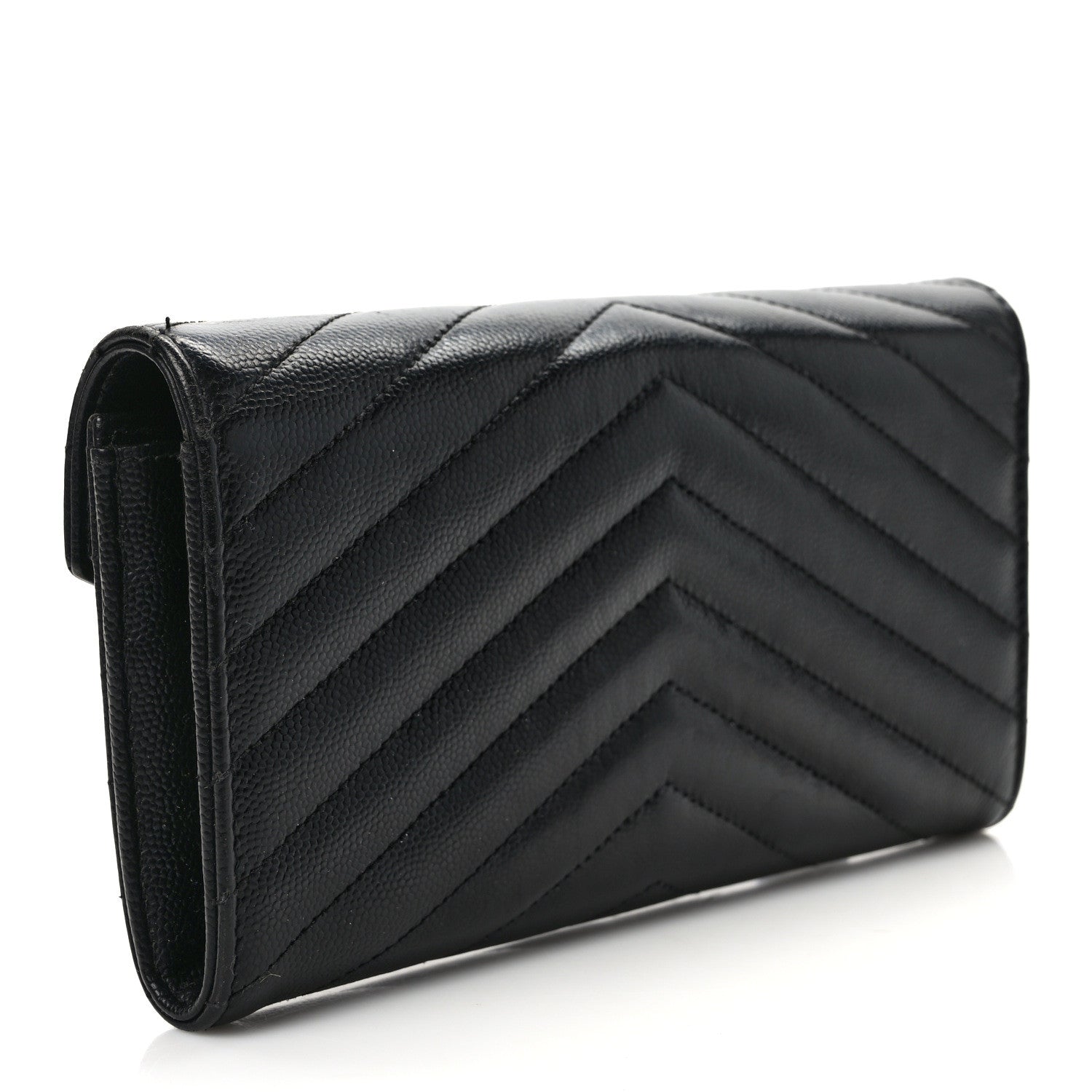 Saint Laurent Grain De Poudre Matelasse Chevron Monogram Flap Wallet Black 3 of 10
