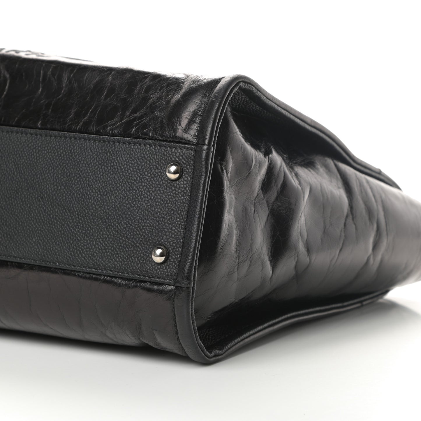 Glazed Calfskin Small Deauville Tote Black