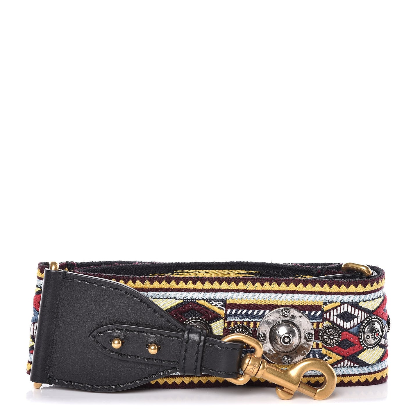 Canvas Embroidered Studded Shoulder Strap Black Multicolor