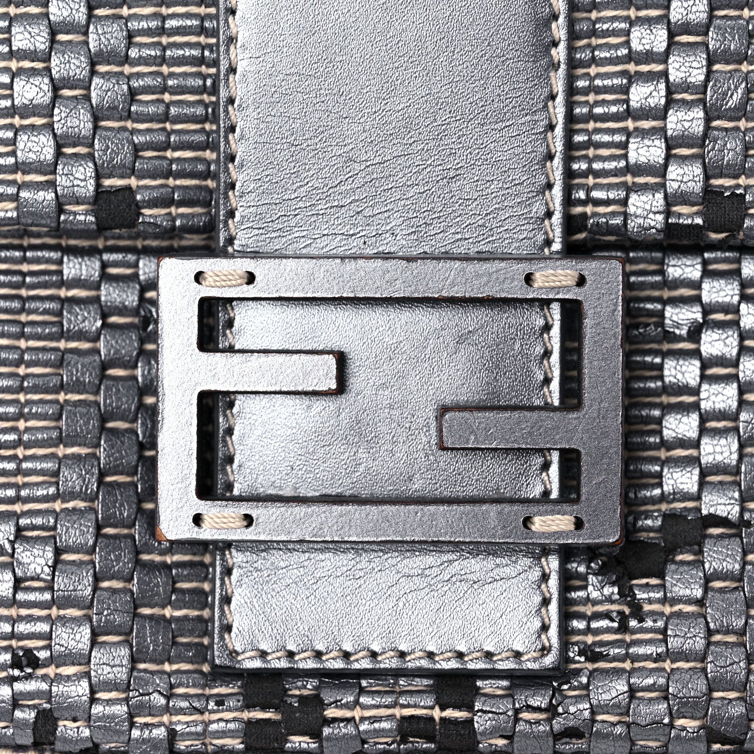 Fendi Metallic Lambskin Woven Baguette Grey 14 of 14