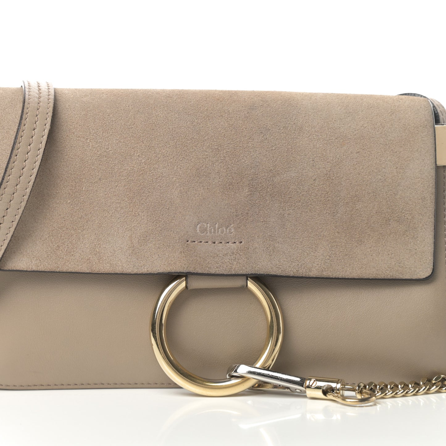 Suede Calfskin Small Faye Shoulder Bag Motty Grey