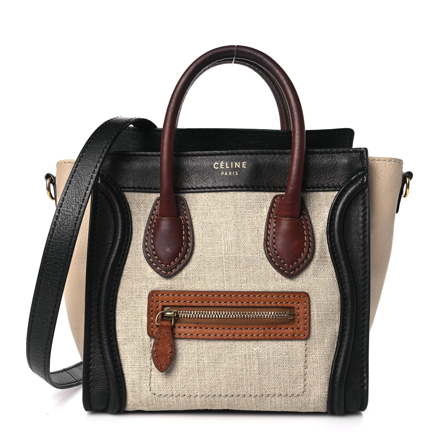 Celine Canvas Smooth Calfskin Nano Tri-Color Luggage Natural Black Tan 1 of 9