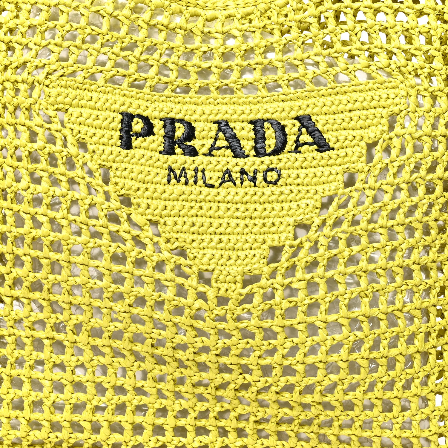 Prada Yarn Raffia Effect Crochet Logo Embroidered Tote Bag Cedro 7 of 9