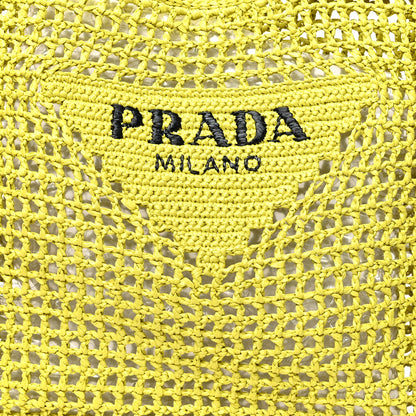 Prada Yarn Raffia Effect Crochet Logo Embroidered Tote Bag Cedro 7 of 9