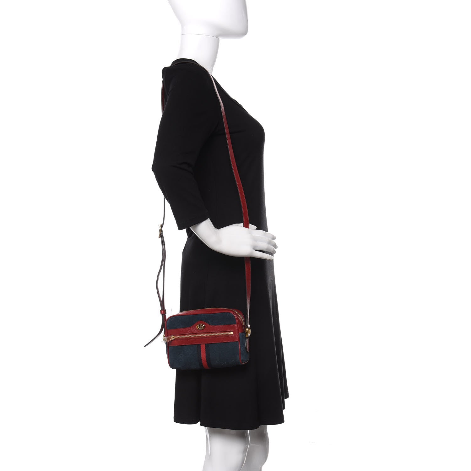 Gucci Suede Calfskin Web Mini Ophidia Shoulder Bag New Blue Romantic Cherry 2 of 10