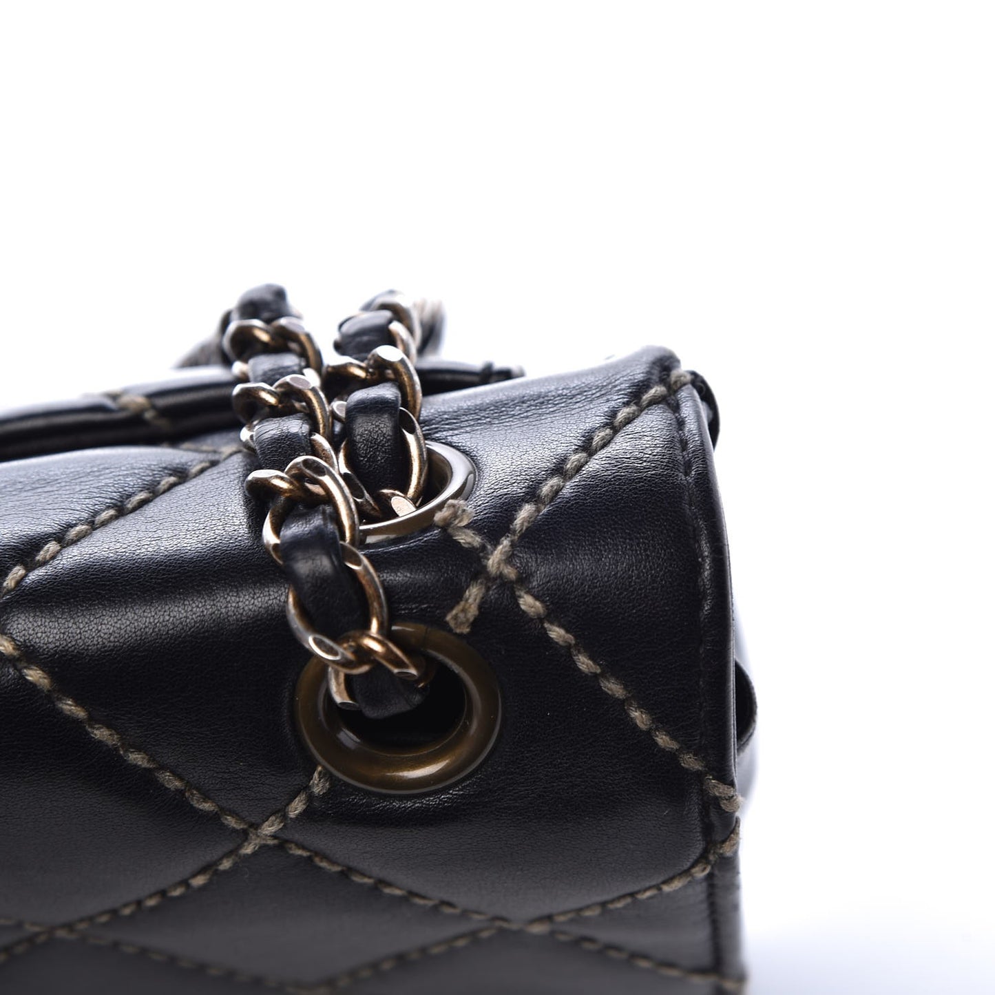 Calfskin Quilted Contrast Stitch Medium Flap Black