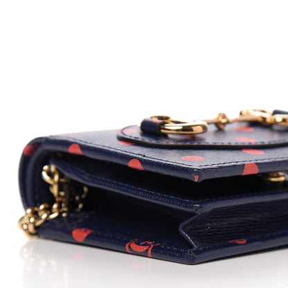 Gucci Shangai Calfskin Polka Dot Horsebit 1955 Chain Card Case Wallet Blue Orange Sailor Blue 6 of 8