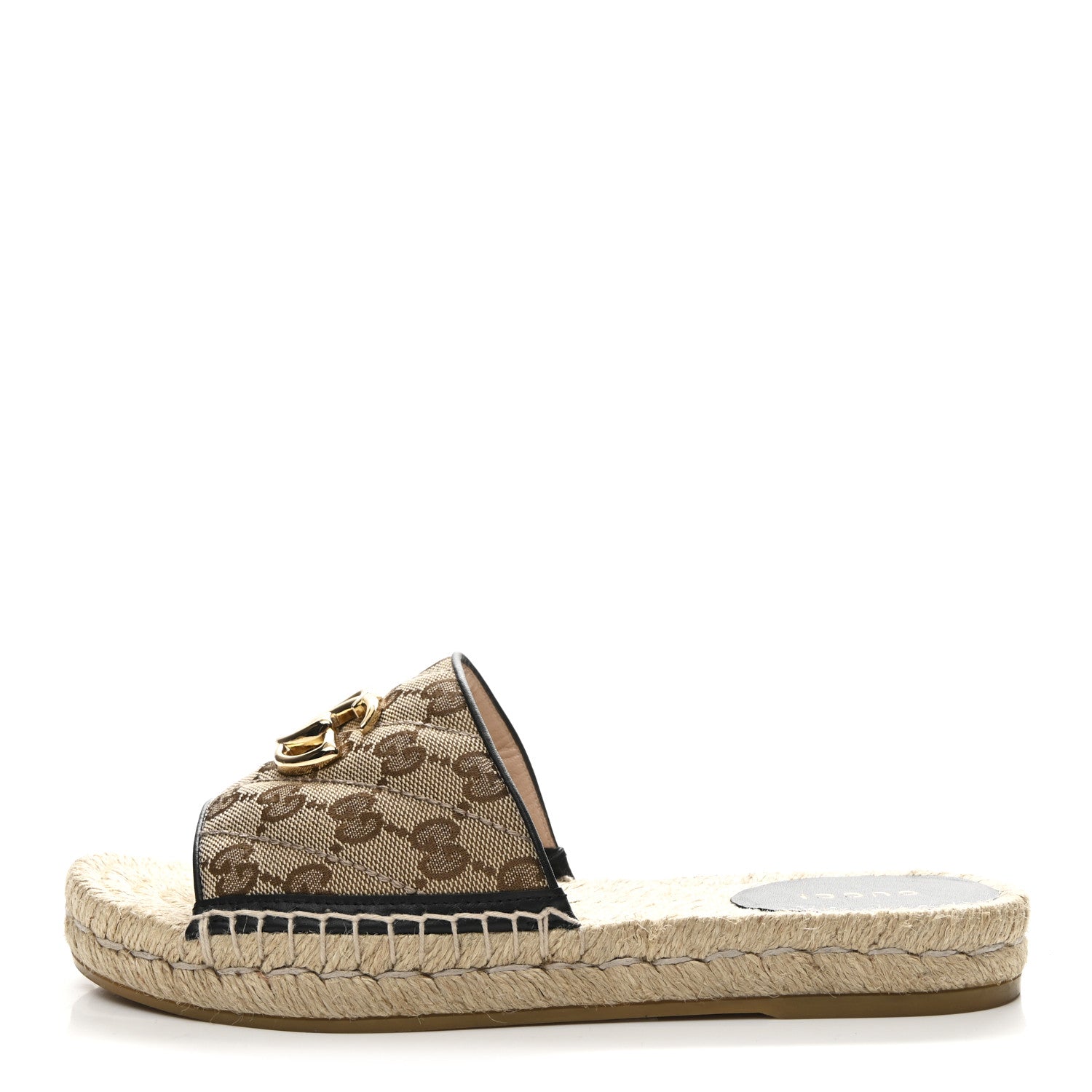 Gucci Monogram Matelasse GG Marmont Espadrille 20mm Slide Sandals 37.5 Beige Ebony Black 1 of 9
