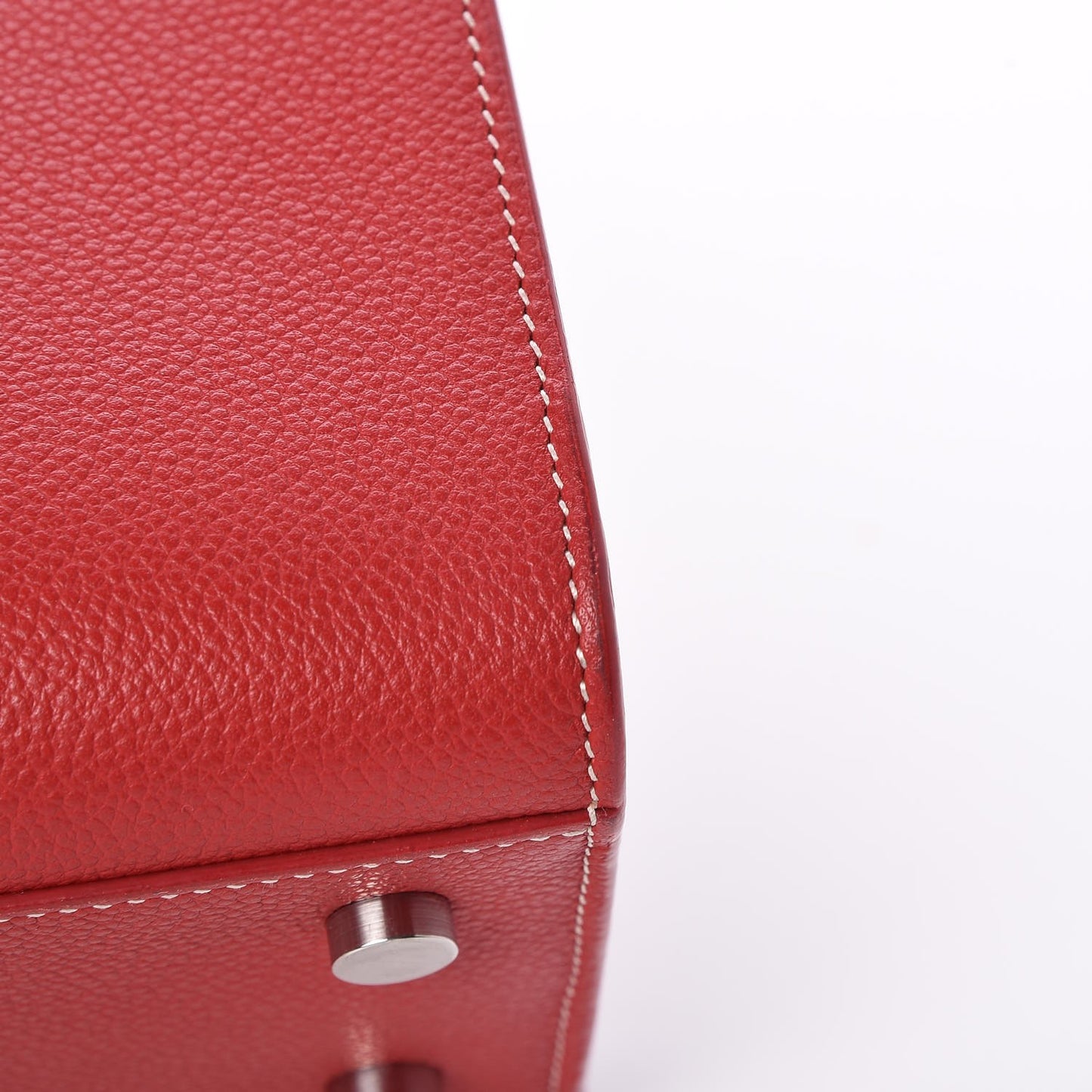 Grained Calfskin Topstitch Baby Sac De Jour Red
