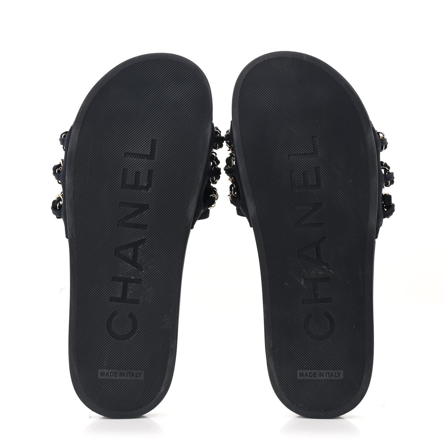 Satin Chain Flat Sandals 37 Marine