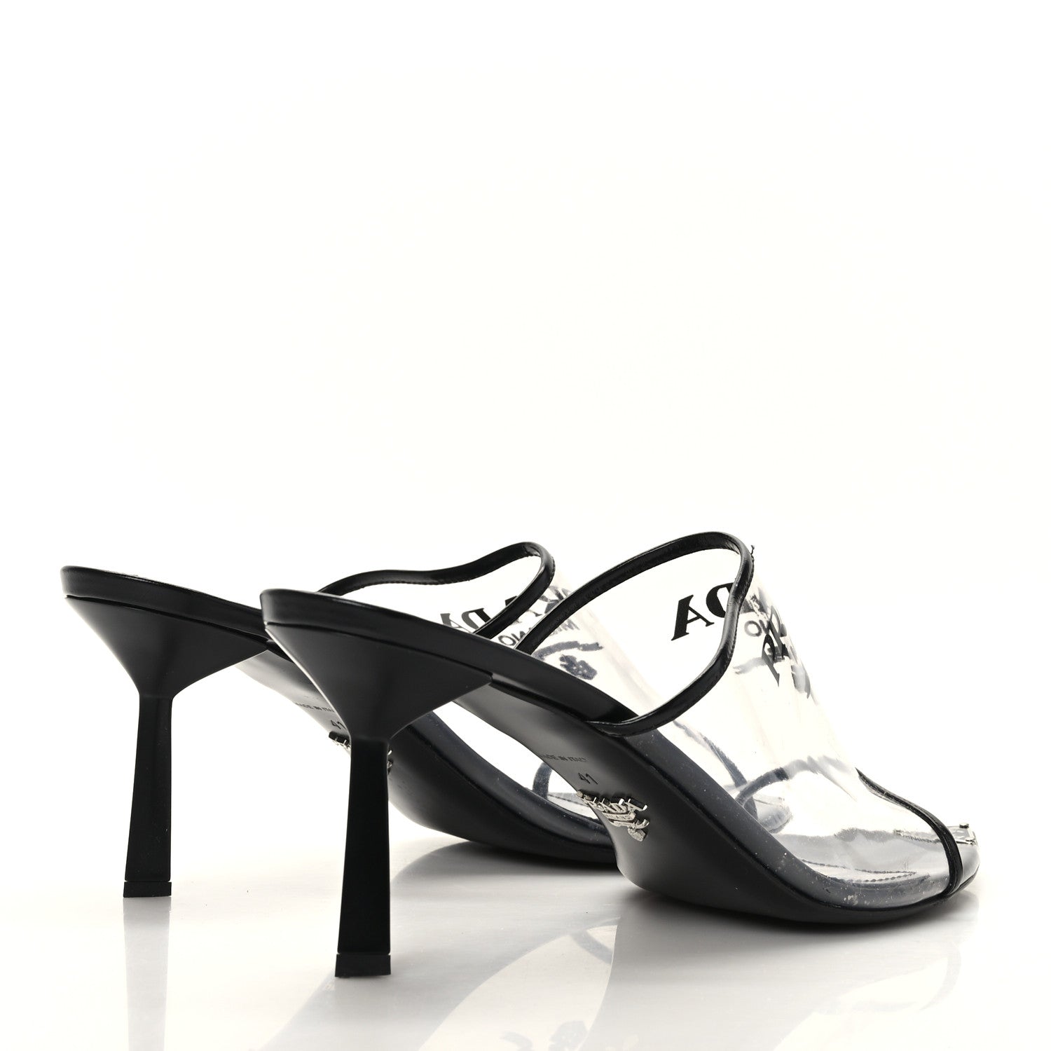 Prada Plexiglass Calfskin Metal Triangle Logo 75mm Slide Sandals 41 Black 4 of 8