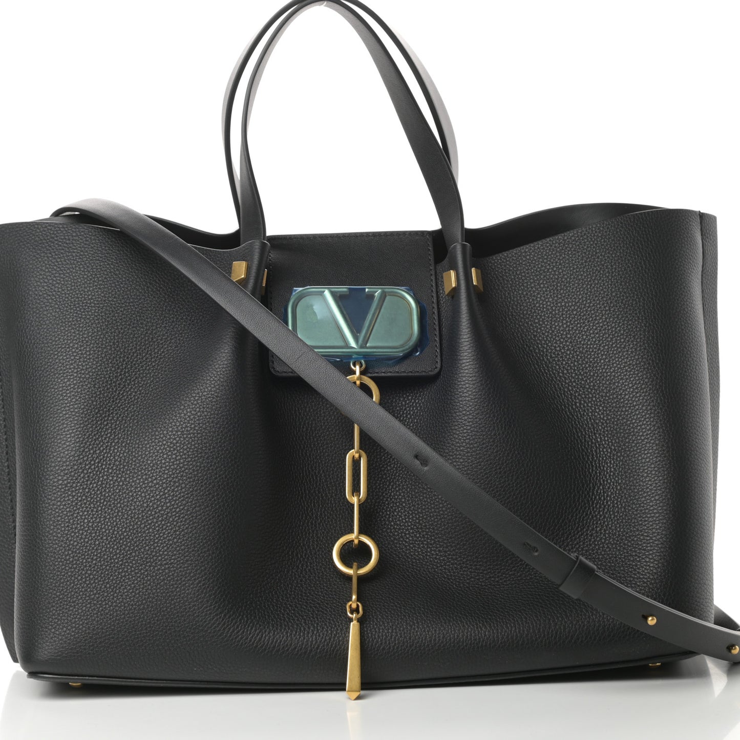 Grainy Calfskin Medium VLogo Escape Shopper Black