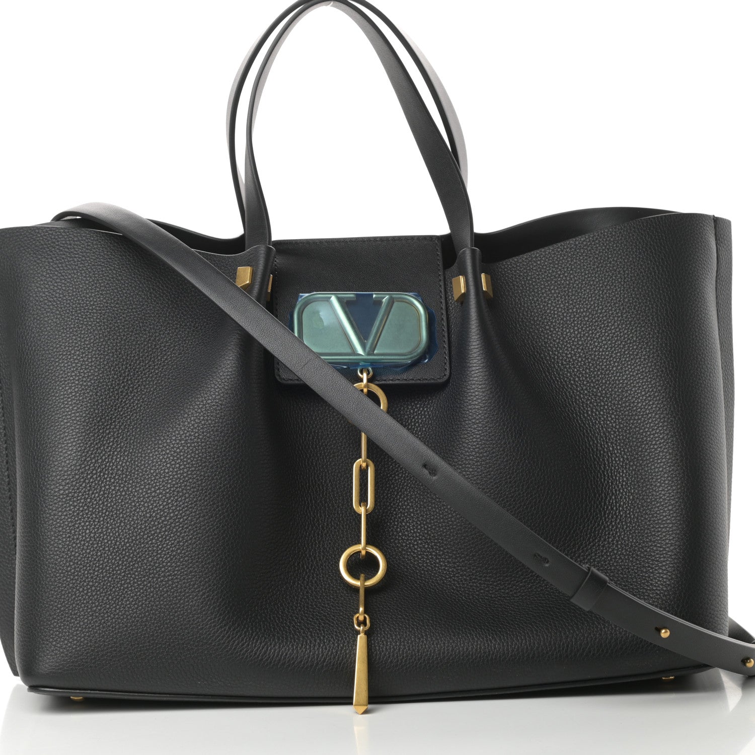 Valentino Garavani Grainy Calfskin Medium VLogo Escape Shopper Black 9 of 11