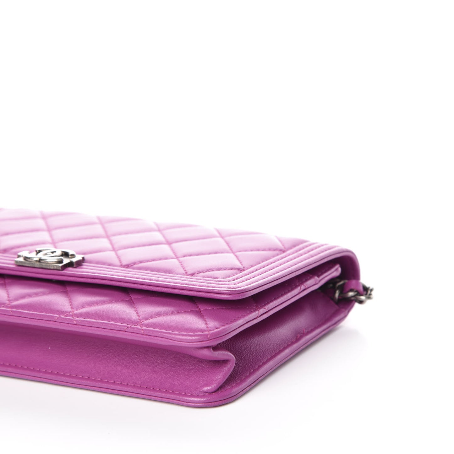 Lambskin Quilted Boy Wallet On Chain WOC Dark Pink