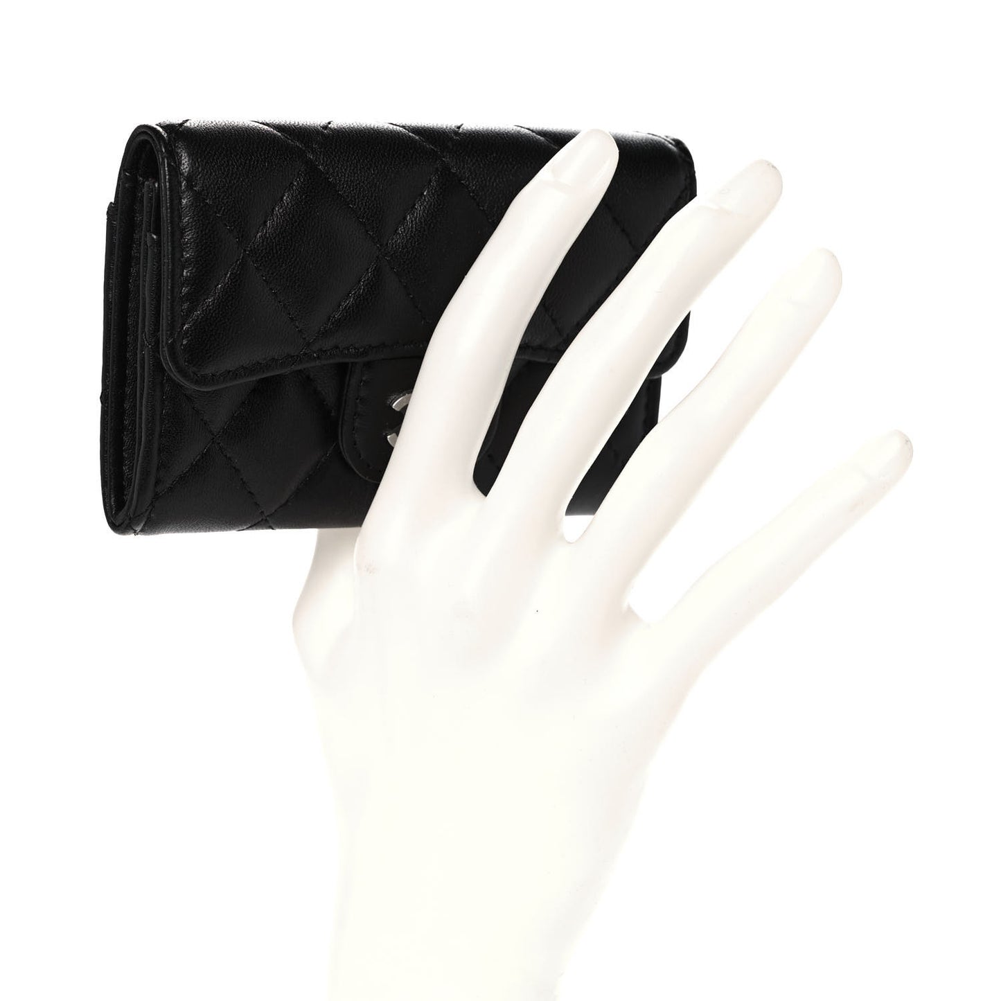 Lambskin Quilted Flap Card Holder Wallet Black