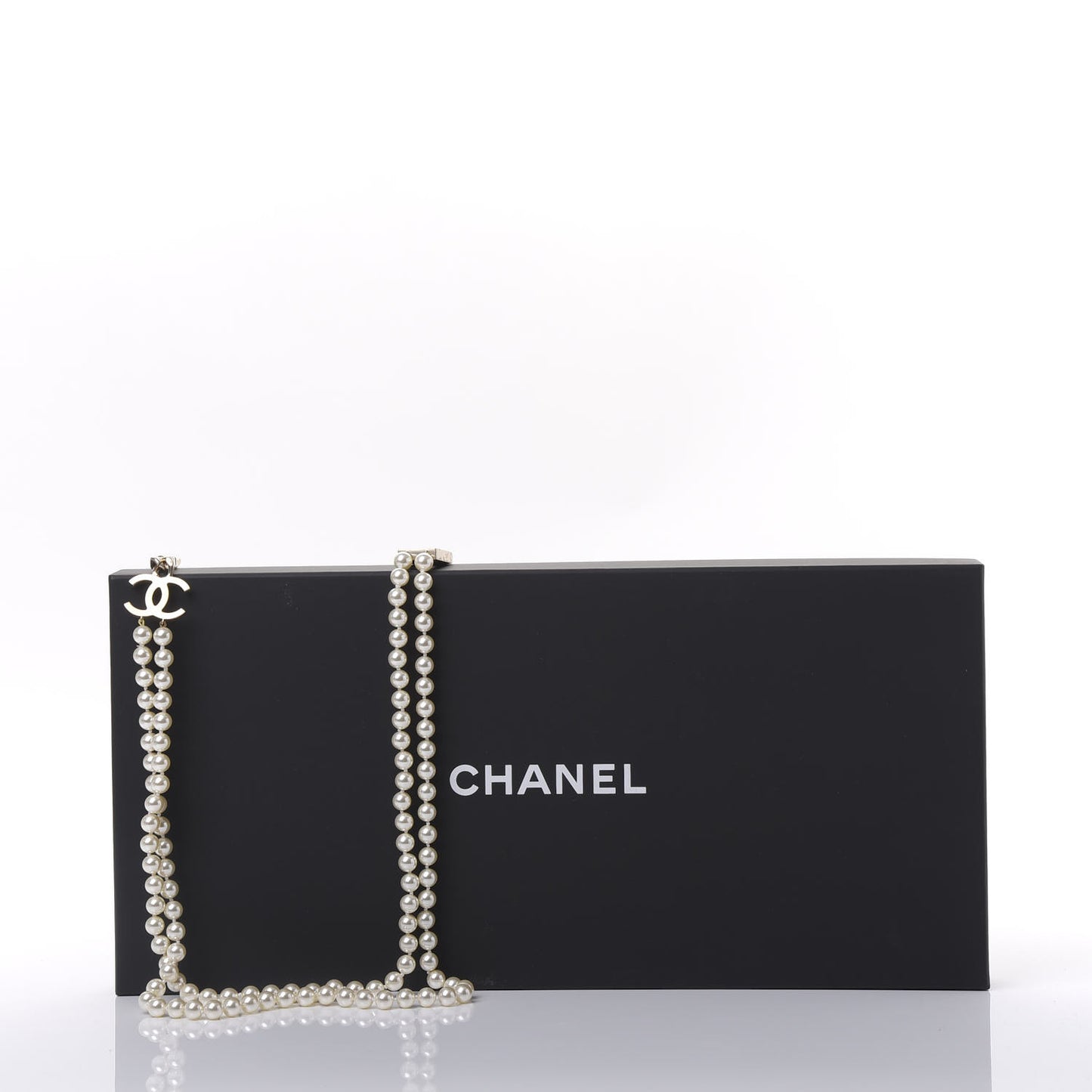 Pearl Chain CC Long Necklace Gold