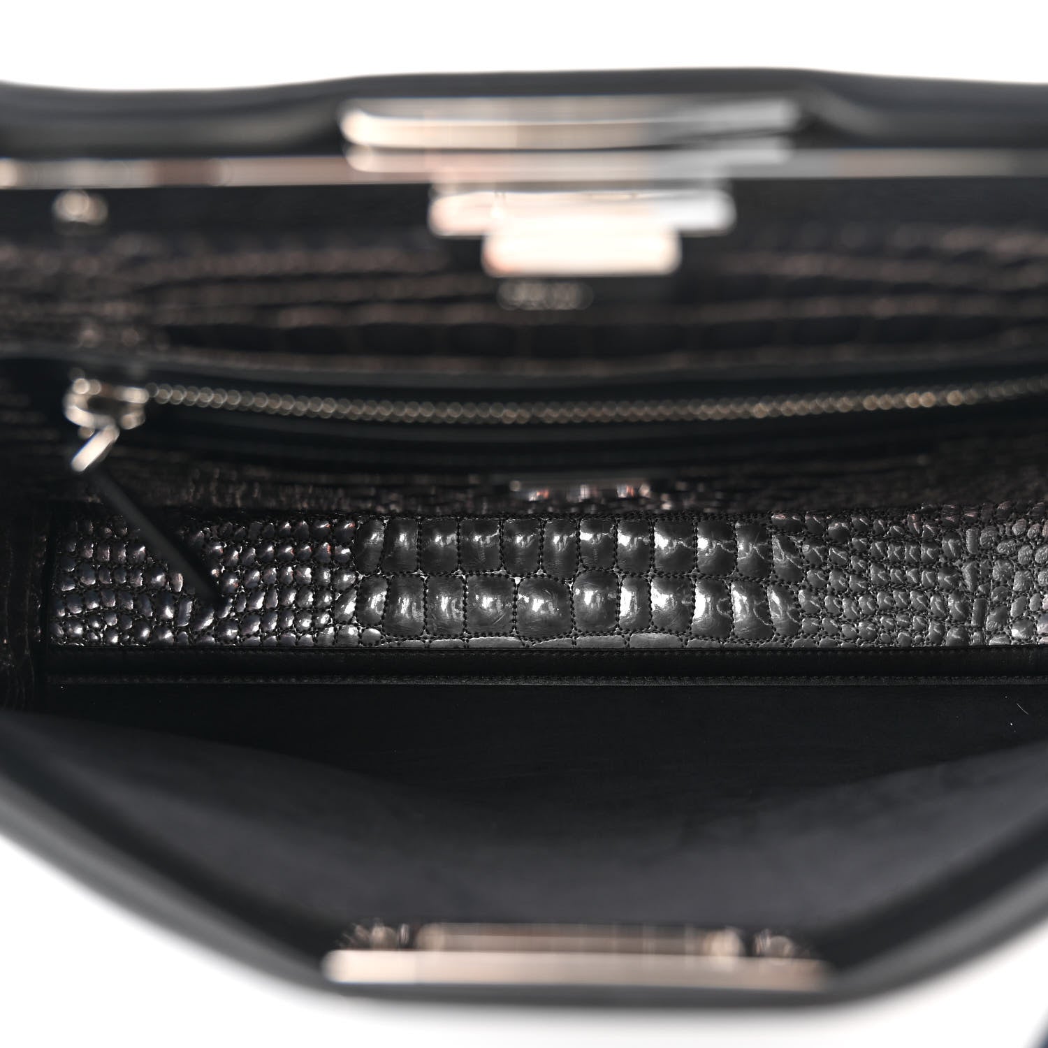 Fendi Vitello Dolce Marmol Patent Crocodile Trapuntata Large Peekaboo Iconic Satchel Black Fumo 6 of 11