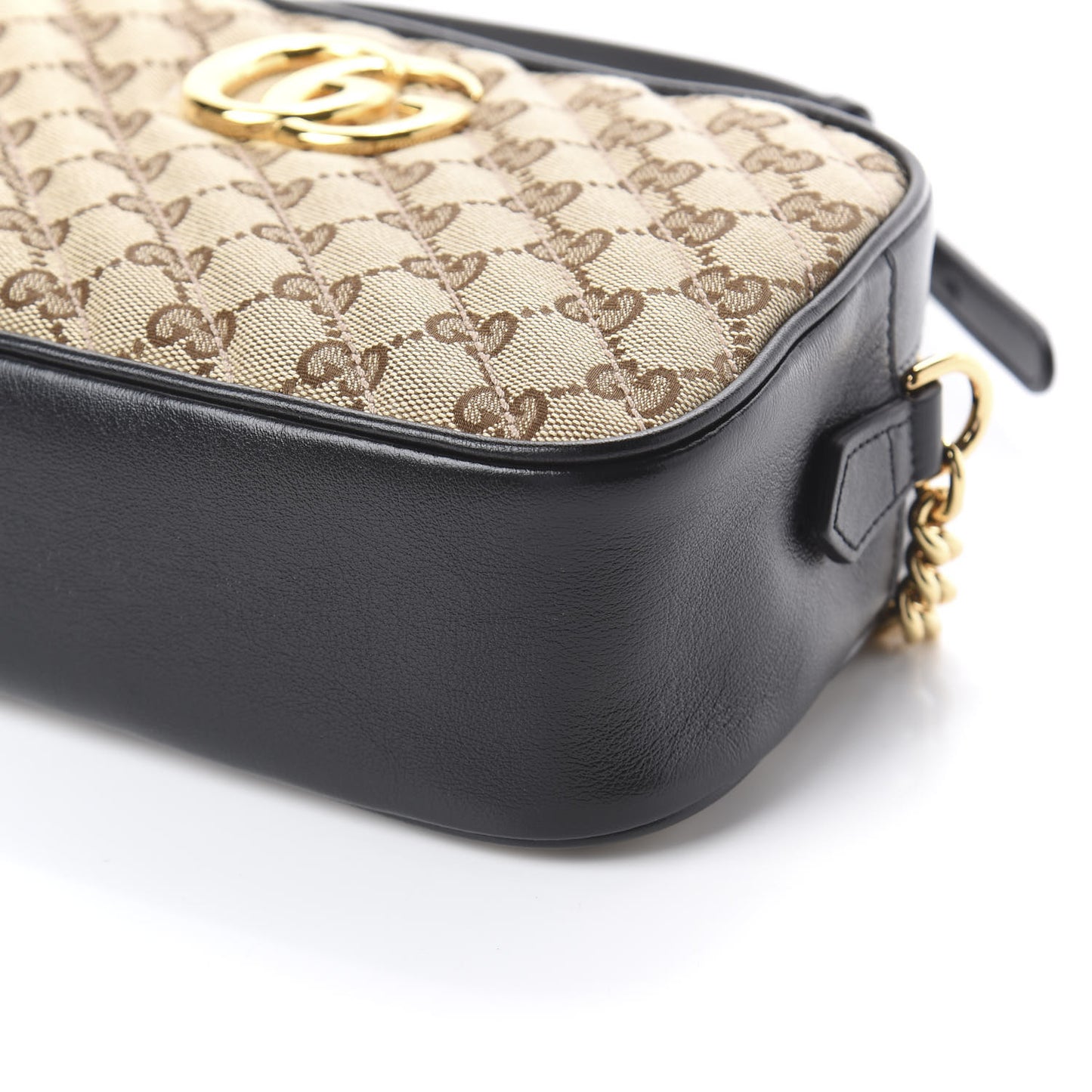 Monogram Matelasse Diagonal Small GG Marmont Chain Shoulder Bag Beige Black