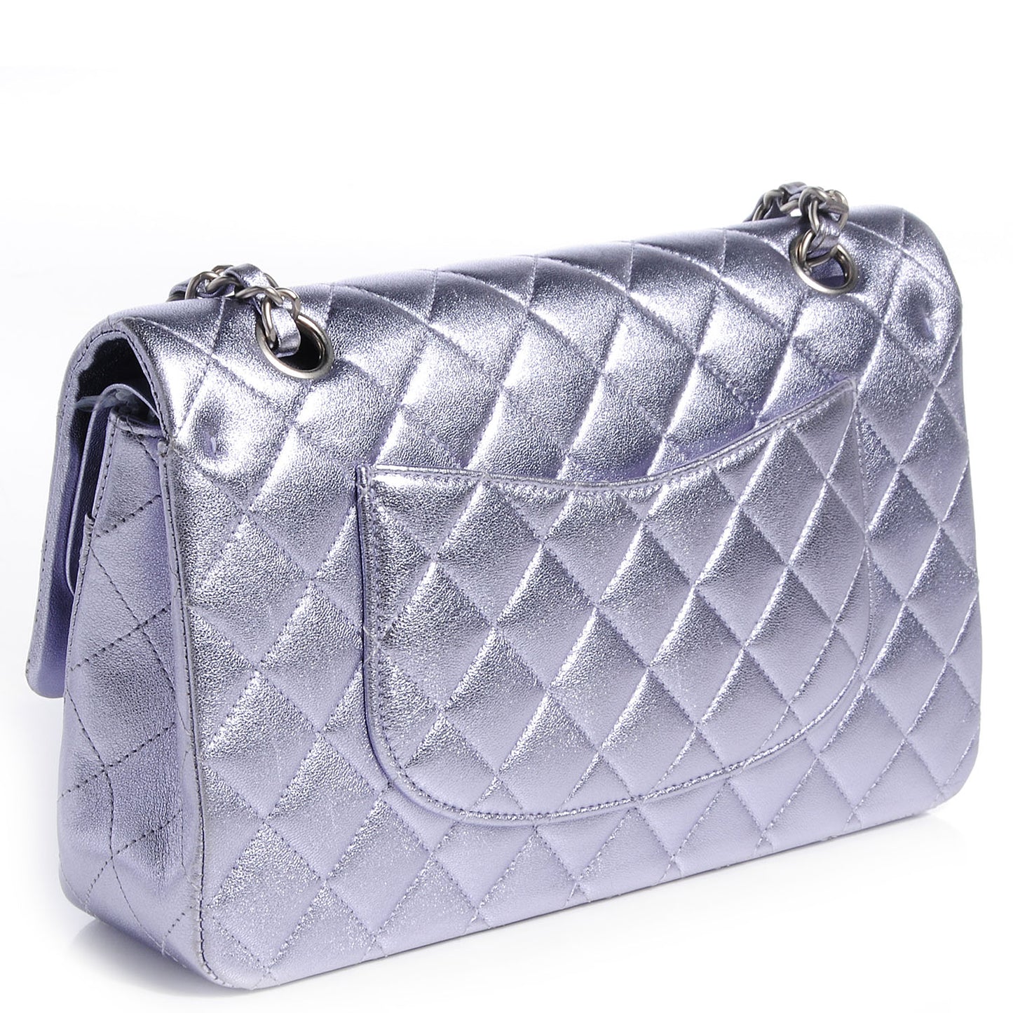 Metallic Lambskin Medium Double Flap Lilac