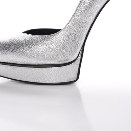 Saint Laurent Metallic Grained Calfskin Janis 105 D'Orsay Pumps 38.5 Argento 9 of 16