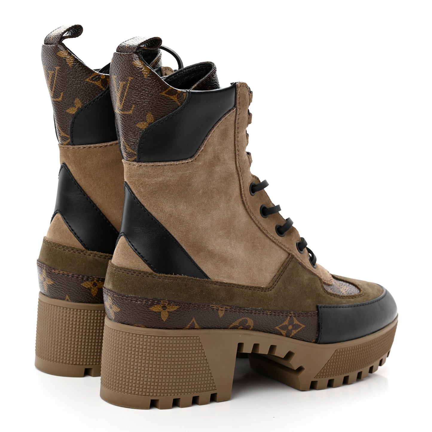 Suede Calfskin Monogram Laureate Platform Desert Boots 37.5 Taupe