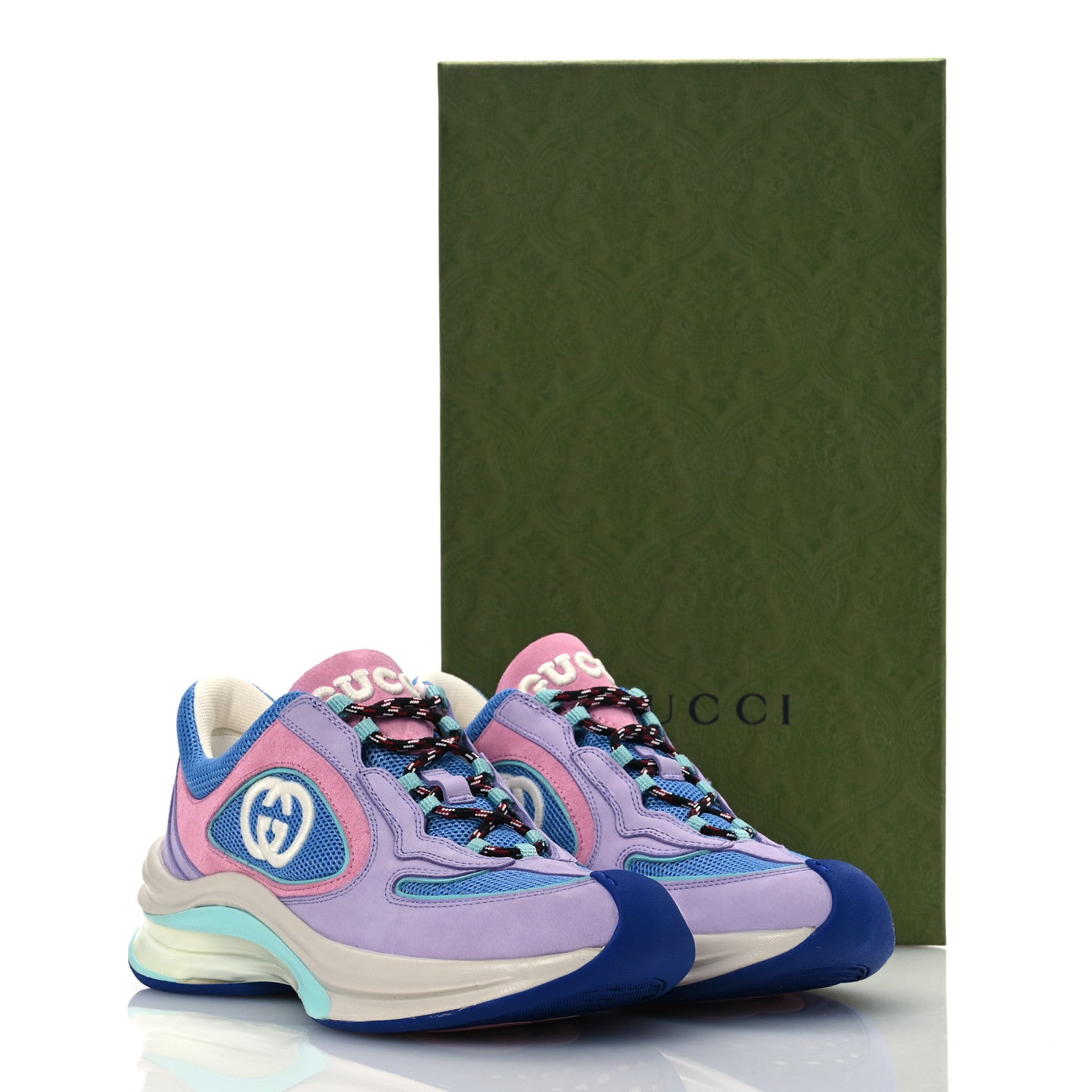 Gucci Technical Knit Fabric Suede Womens Gucci Run Sneakers 37 Lilac 10 of 10